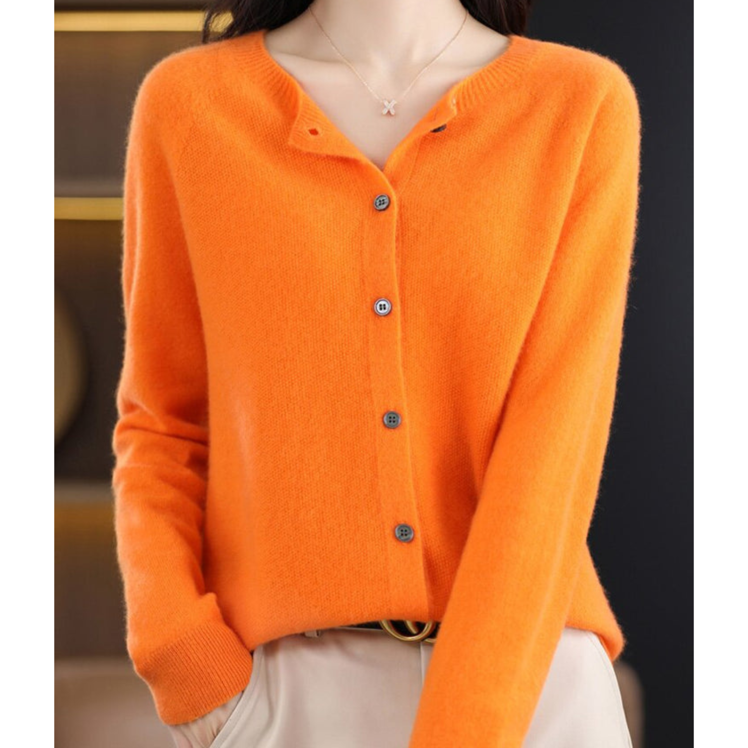 Variant image for Dames Trui O-Hals 100% Wol Cardigan voor Winterse Look-43