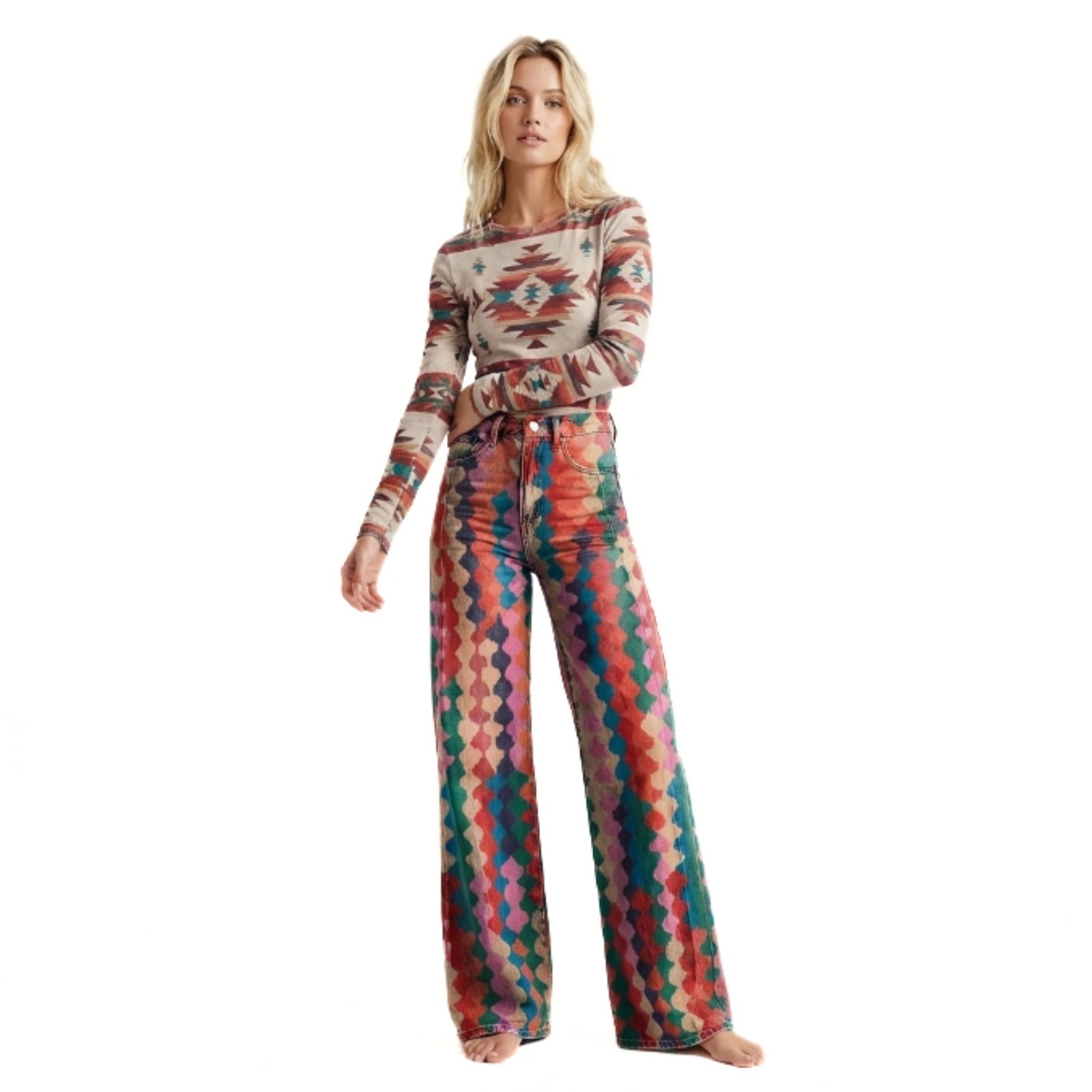 Vrouwen Vintage Wijde Pantalon Met Print