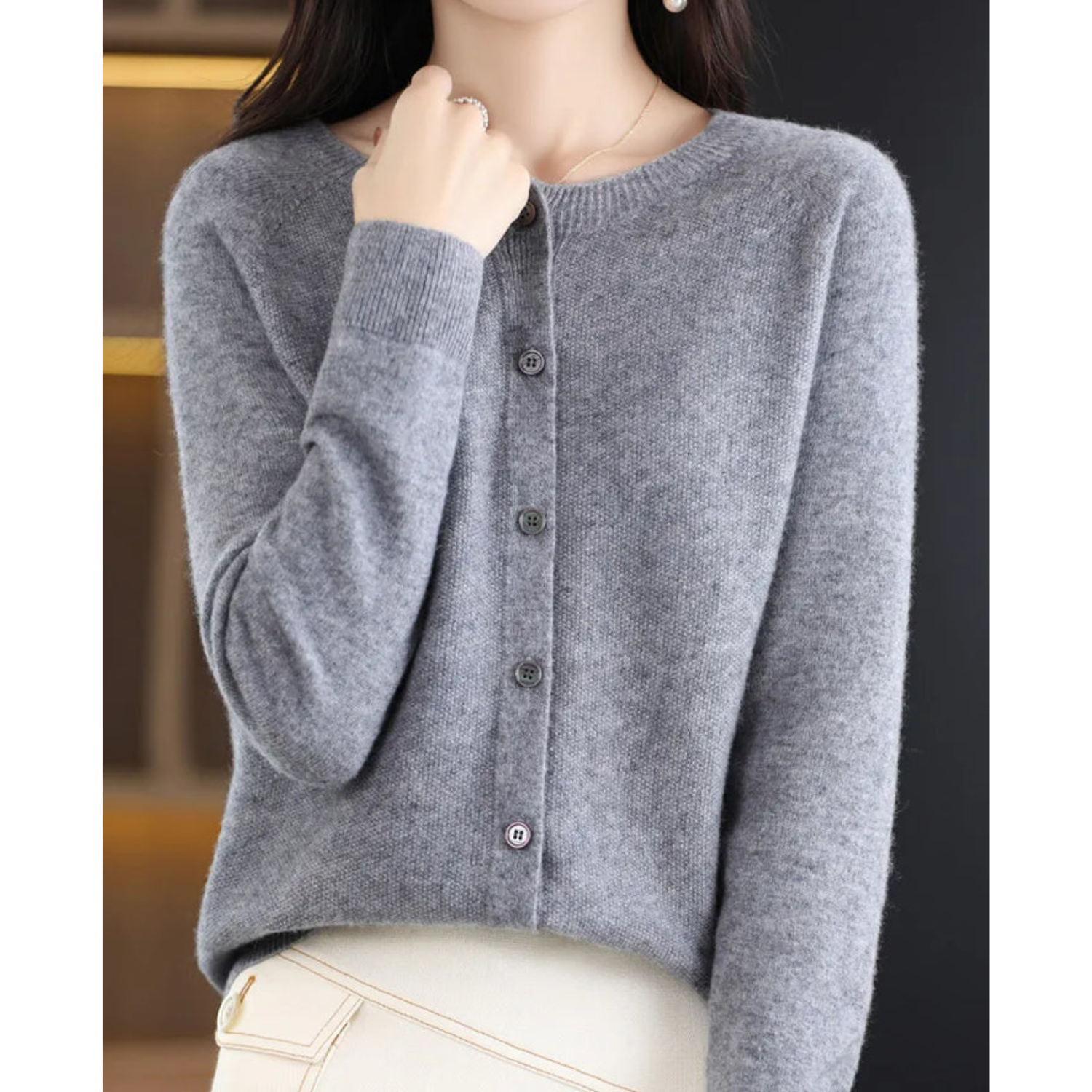 Variant image for Dames Trui O-Hals 100% Wol Cardigan voor Winterse Look-37
