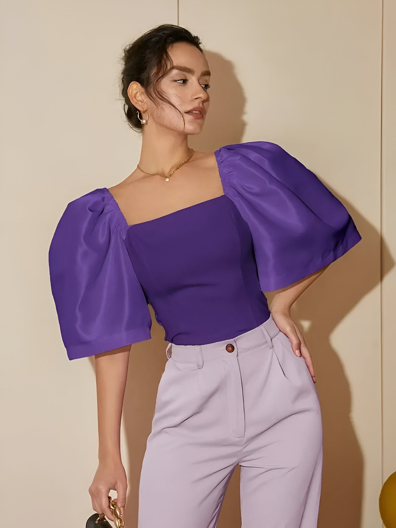 Variant image for Dames Blouse Smal Met Vierkante Halslijn Hoogwaardige Stof-9