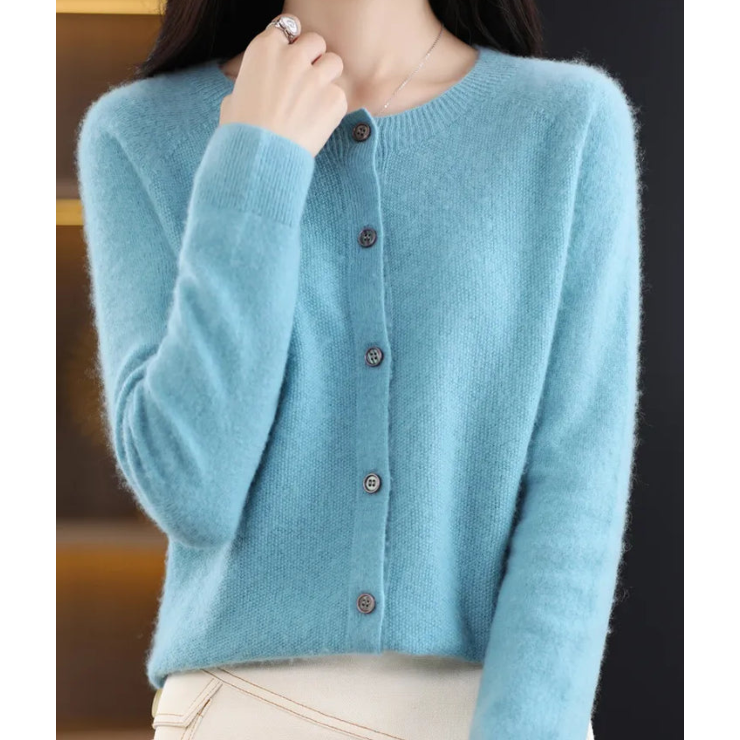 Variant image for Dames Trui O-Hals 100% Wol Cardigan voor Winterse Look-19