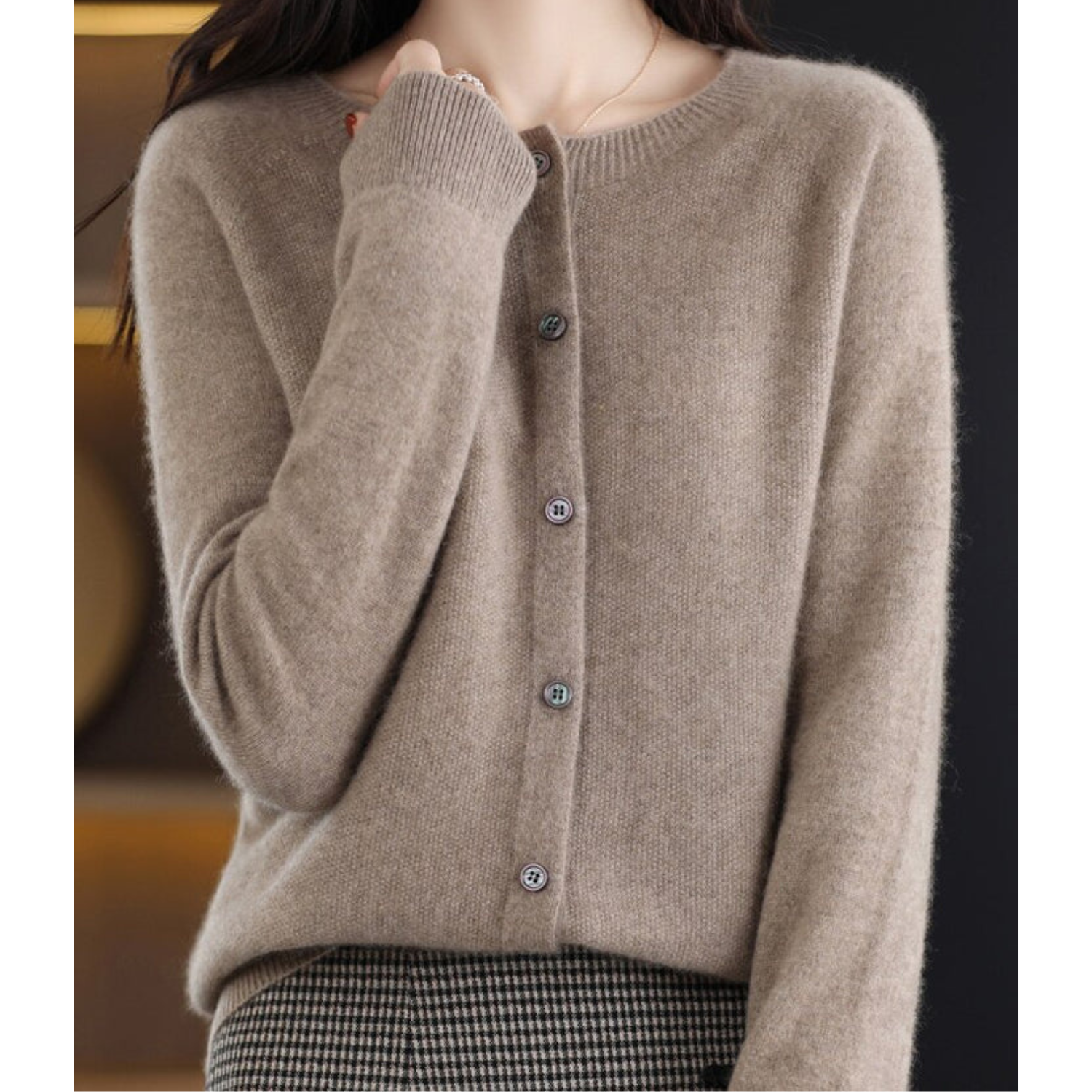 Variant image for Dames Trui O-Hals 100% Wol Cardigan voor Winterse Look-55