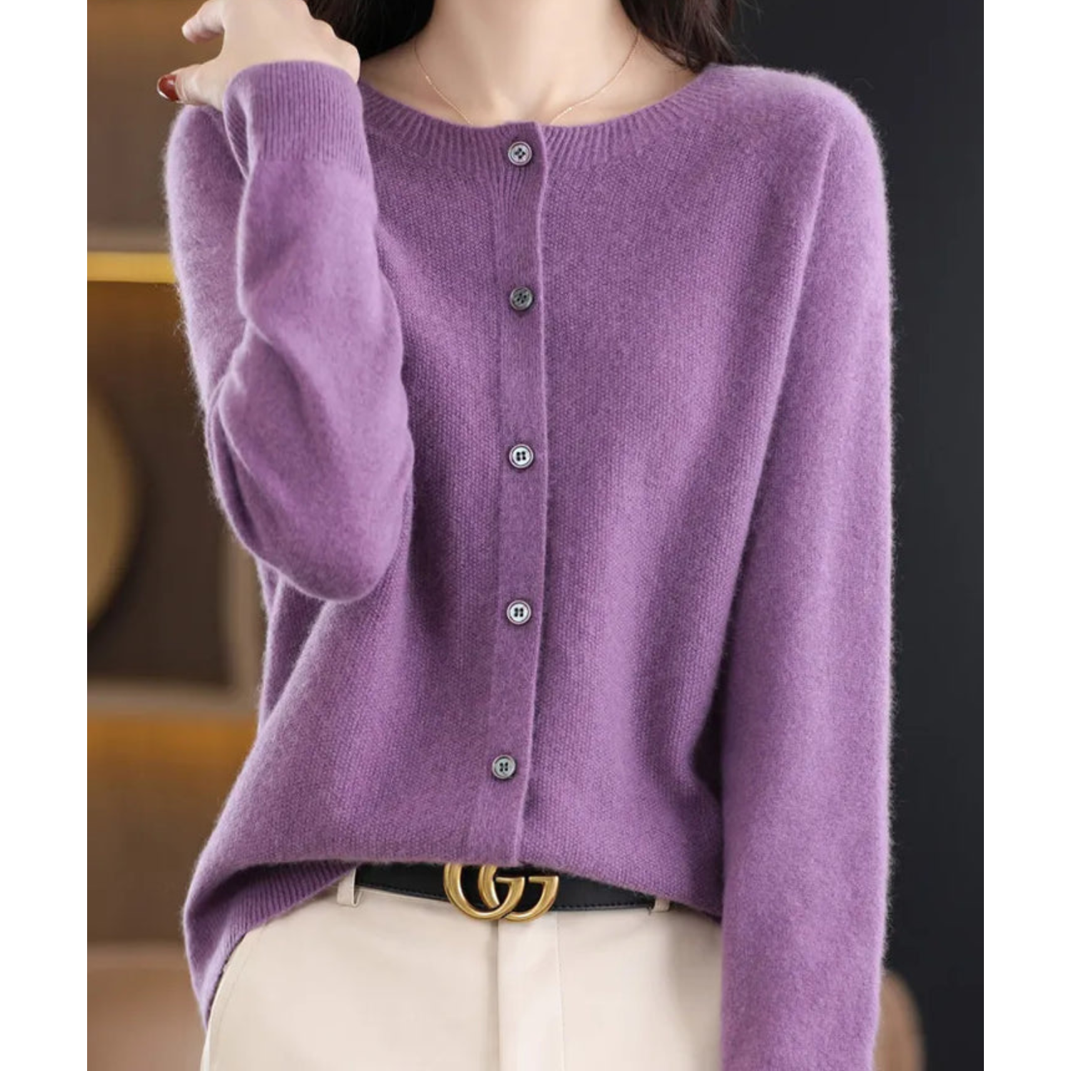 Variant image for Dames Trui O-Hals 100% Wol Cardigan voor Winterse Look-49