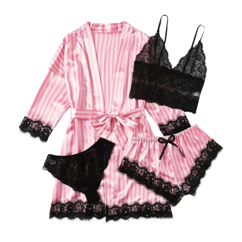 Vrouwen 4-in-1 Kanten Nachtkleding Set