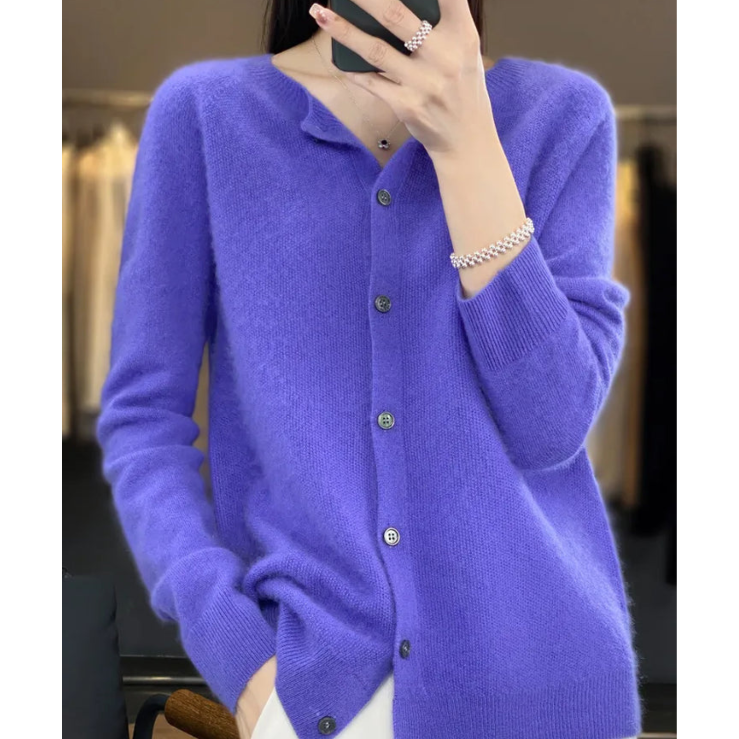 Dames Trui O-Hals 100% Wol Cardigan voor Winterse Look 2