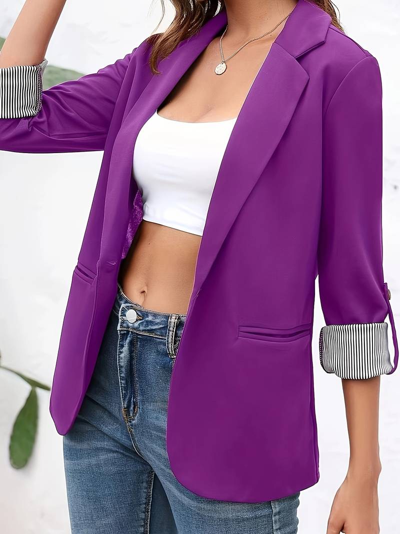 Dames Zwarte Blazer Open Voorkant Hoogwaardige Stof-6