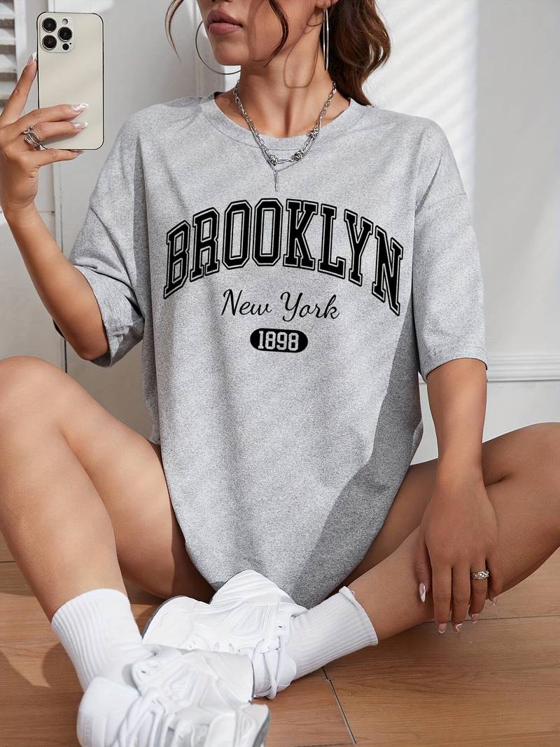 Dames T-shirt Casual Brooklyn Print Hoogwaardig Katoen-3