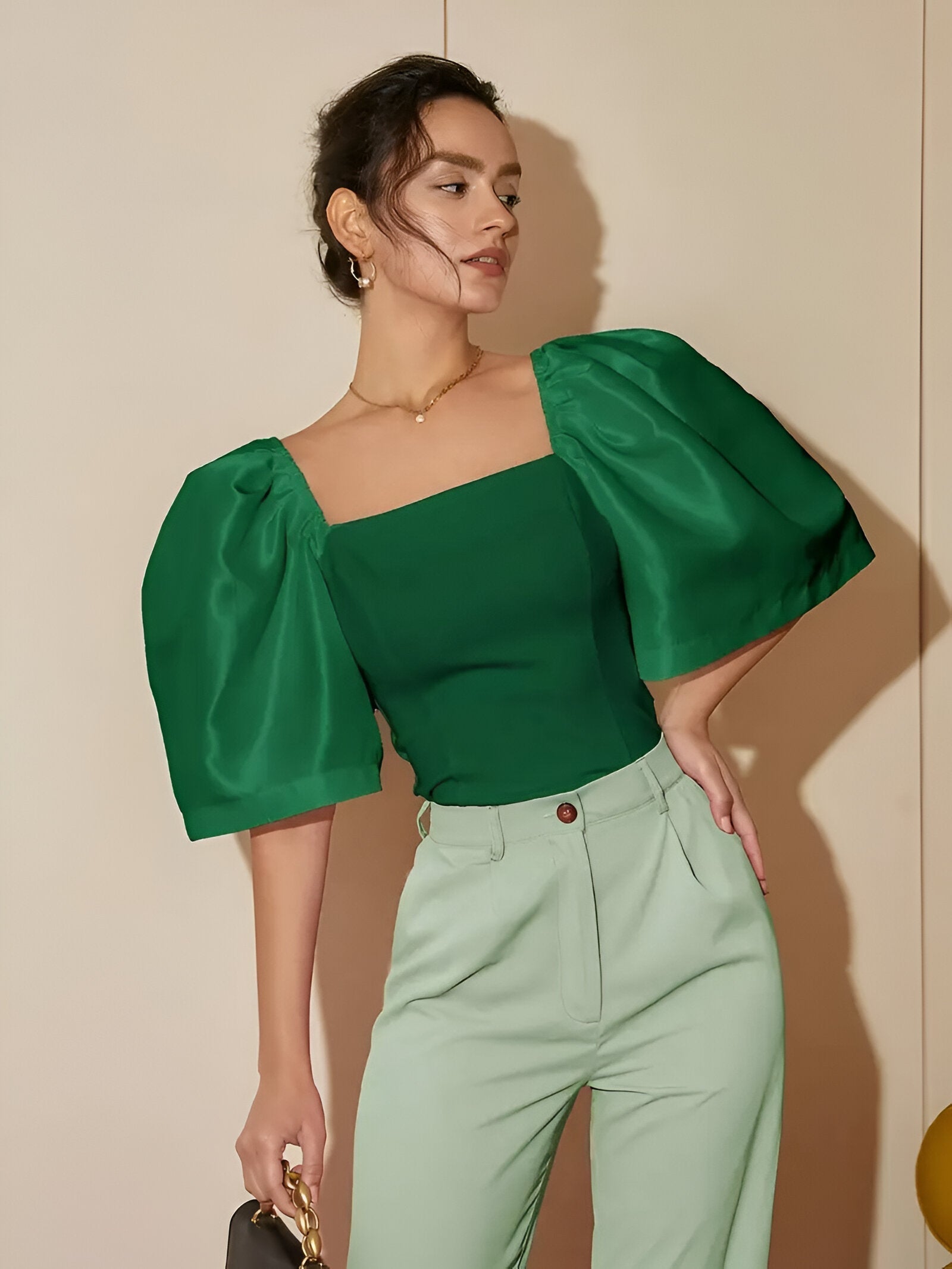 Variant image for Dames Blouse Smal Met Vierkante Halslijn Hoogwaardige Stof-57