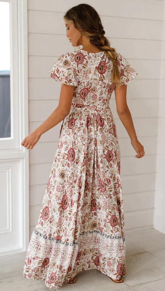 Dames Maxi Jurk Vintage Stijl Katoen Elegante Lange Zomerjurk-3