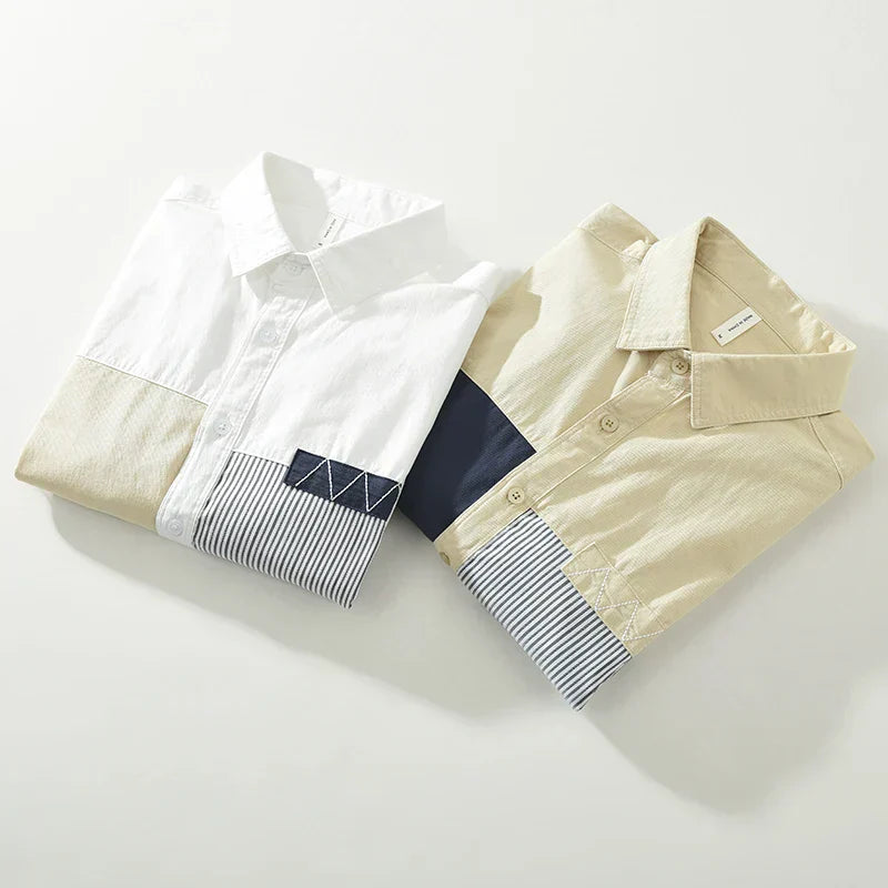 Heren Overhemd Patchwork Casual Katoen Comfortabele Pasvorm 6