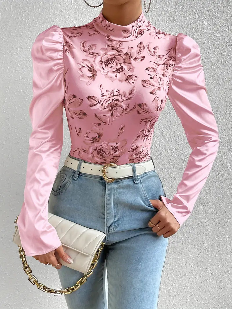 Dames Blouse Elegante Satijn Bloempatroon-5