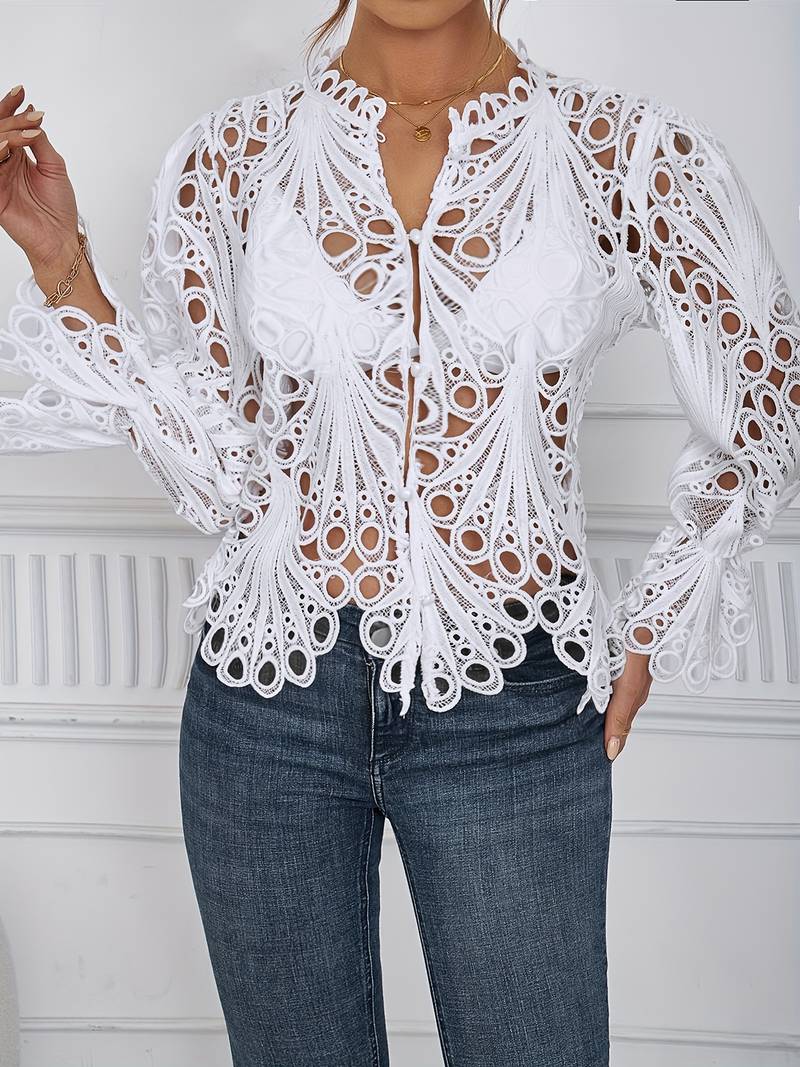 Dames Asymmetrische Blouse Met Uitsnijdingen Hoogwaardige Stof-6