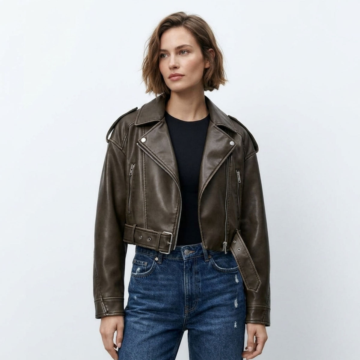 Dames Korte Bikerjack Moderne Stijl