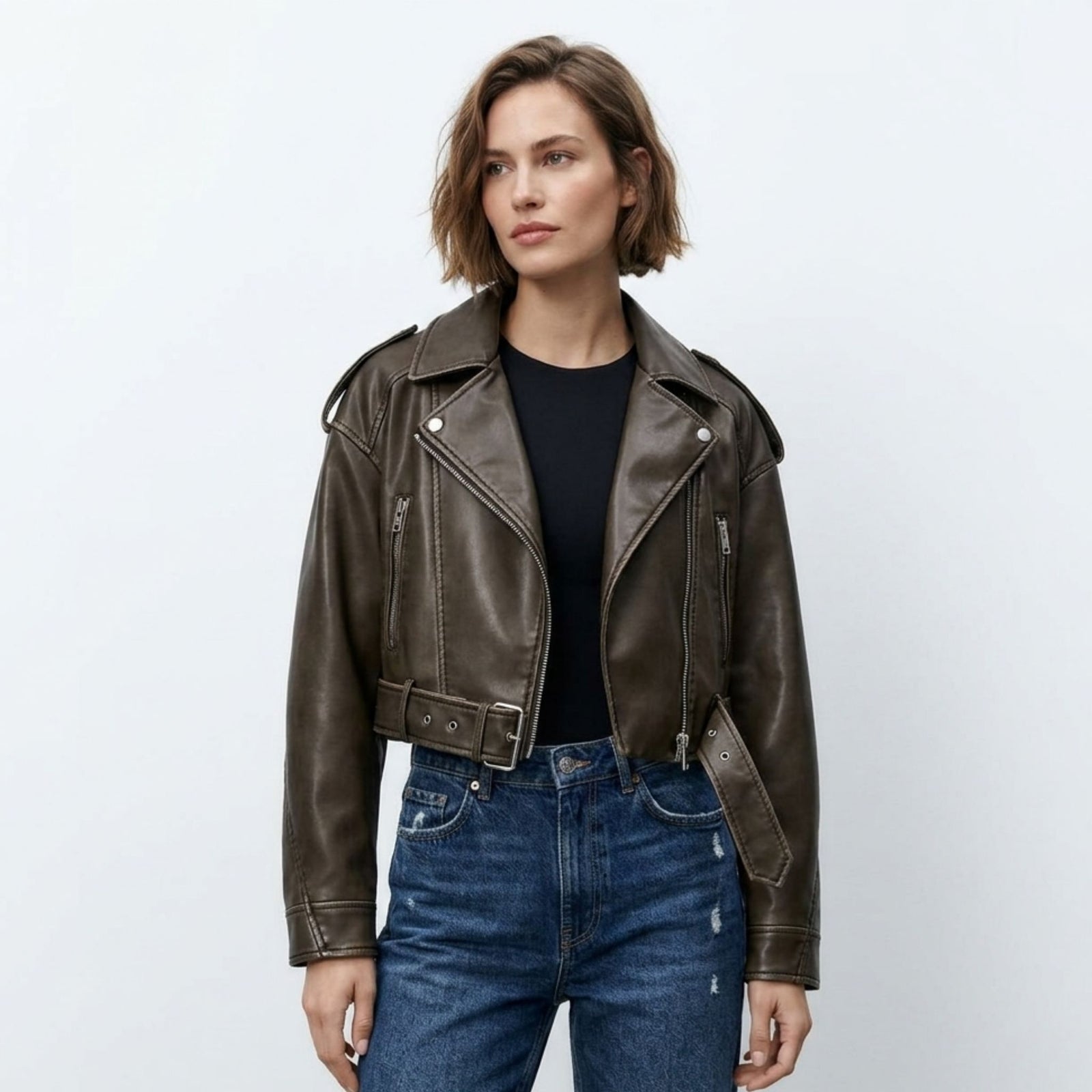 Dames Korte Bikerjack Moderne Stijl