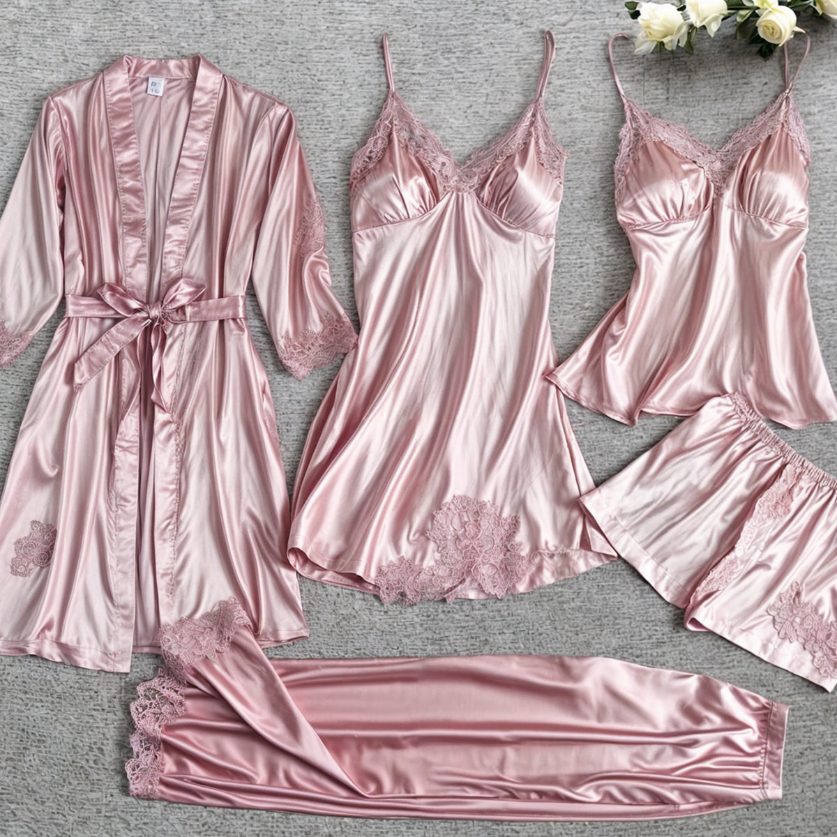 5-in-1 satijnen look nachtkleding set