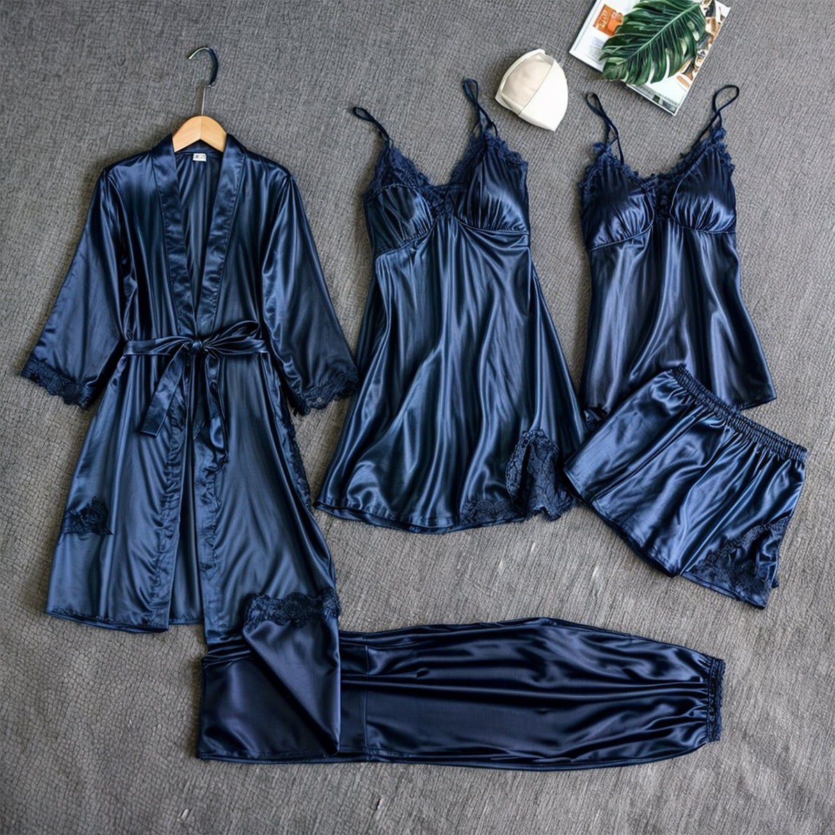 5-in-1 satijnen look nachtkleding set