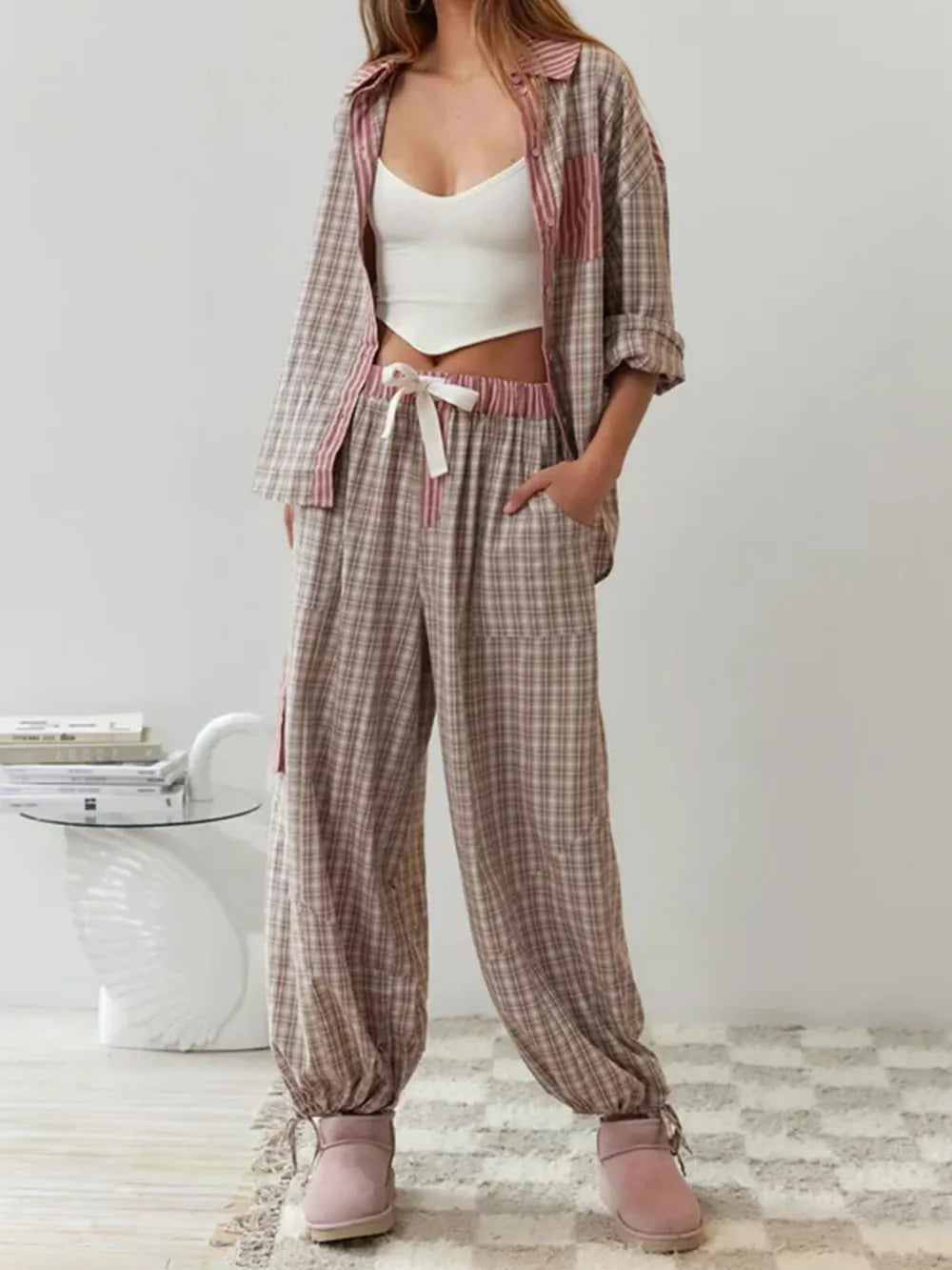 Dames Pyjama Fleece Comfortabel Warme Nachtkleding 6