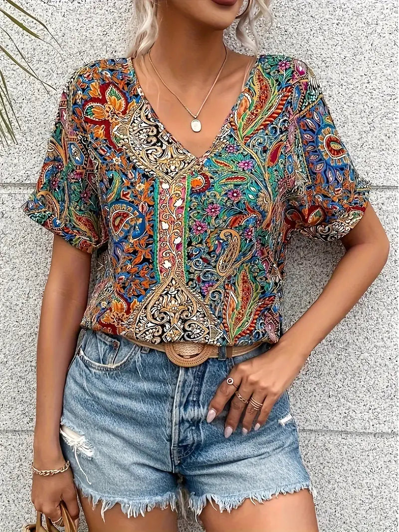 Variant image for Dames Blouse V-Hals Paisley Print 100% Polyester-1
