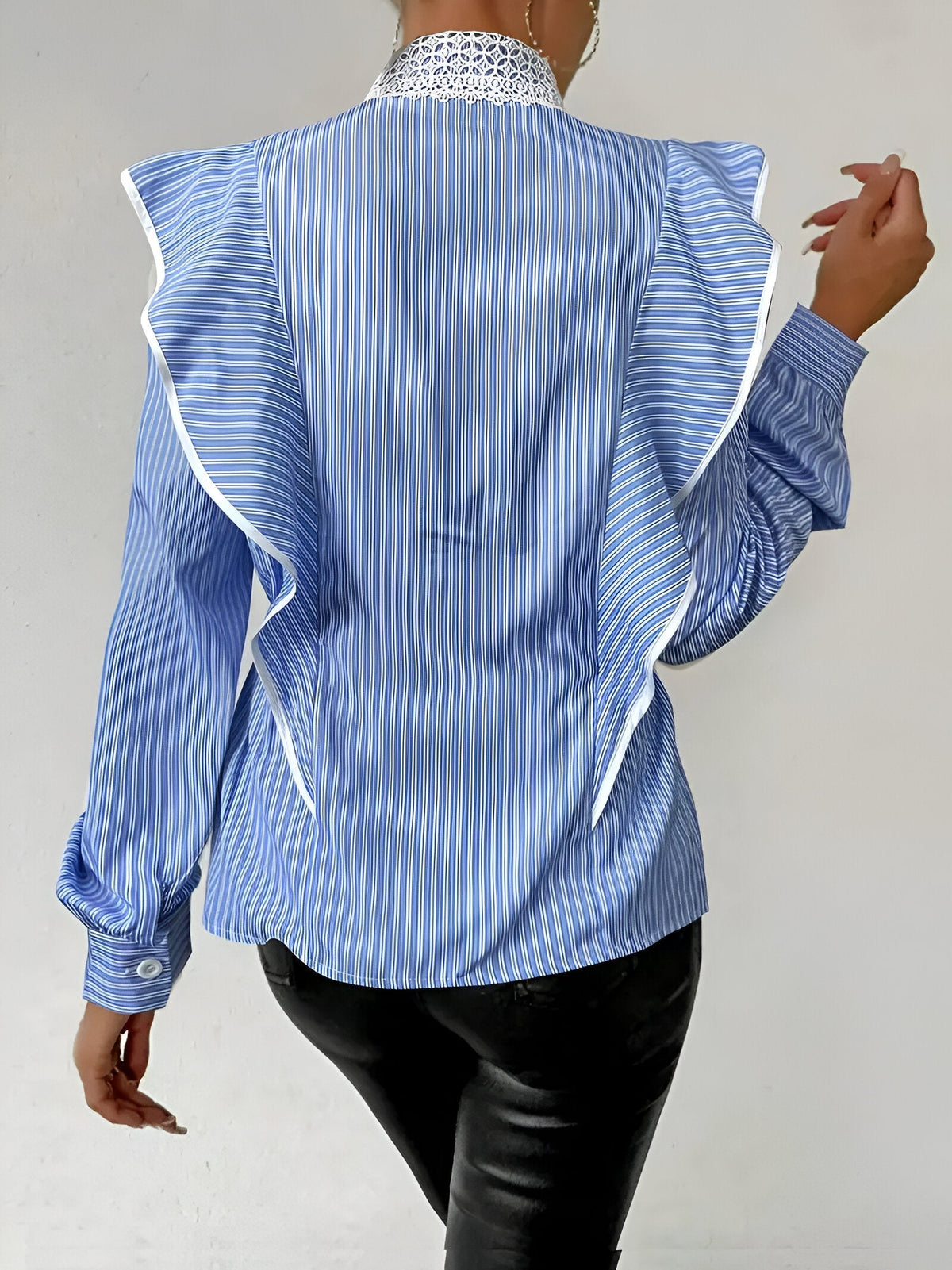 Dames Shirt Lange Mouwen Gestreept Ruches Zachte Stof-3