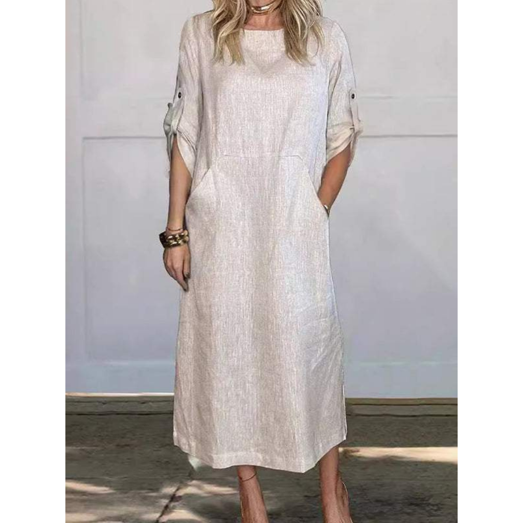 Dames Lange Jurk Boxy Pasvorm Katoen voor Casual Dagen-1