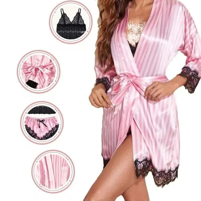 Vrouwen 4-in-1 Kanten Nachtkleding Set