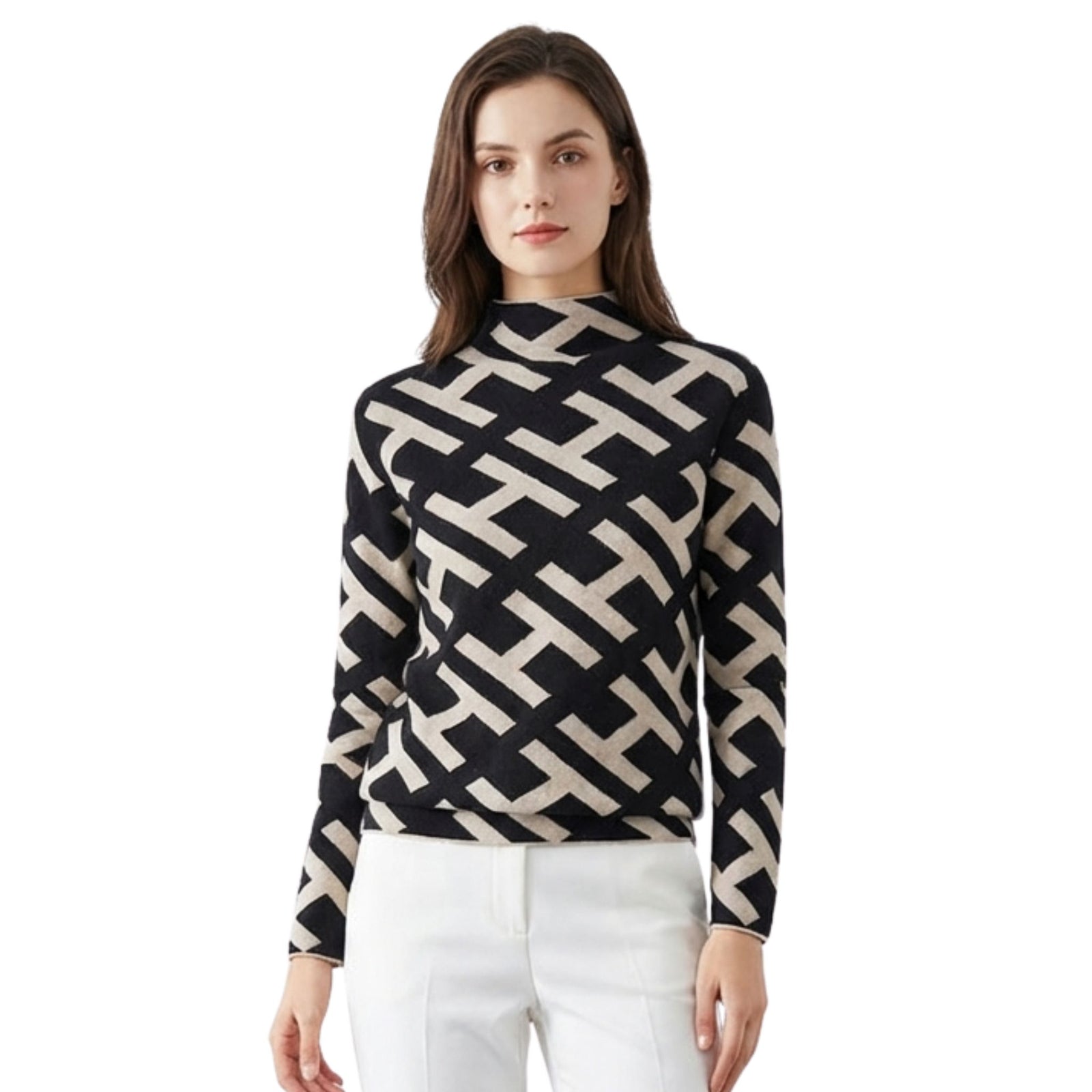 Dames Geometrische Trui met V-hals