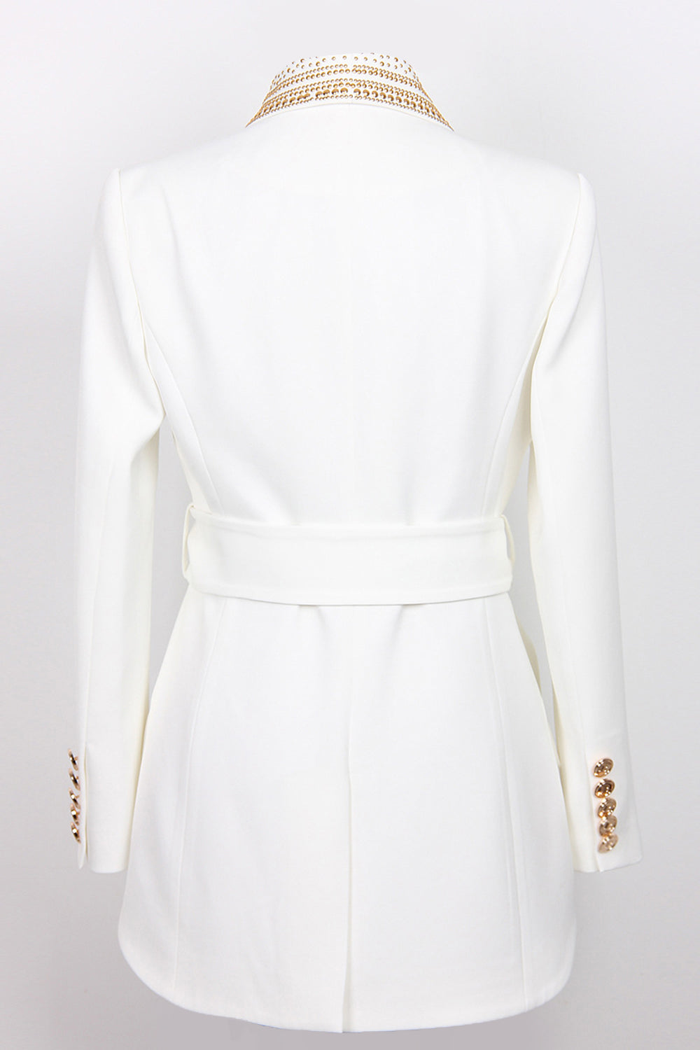 Dames Blazer Wit Luxe Met Goudperlen Polyester Taille Accentuerende Riem-1