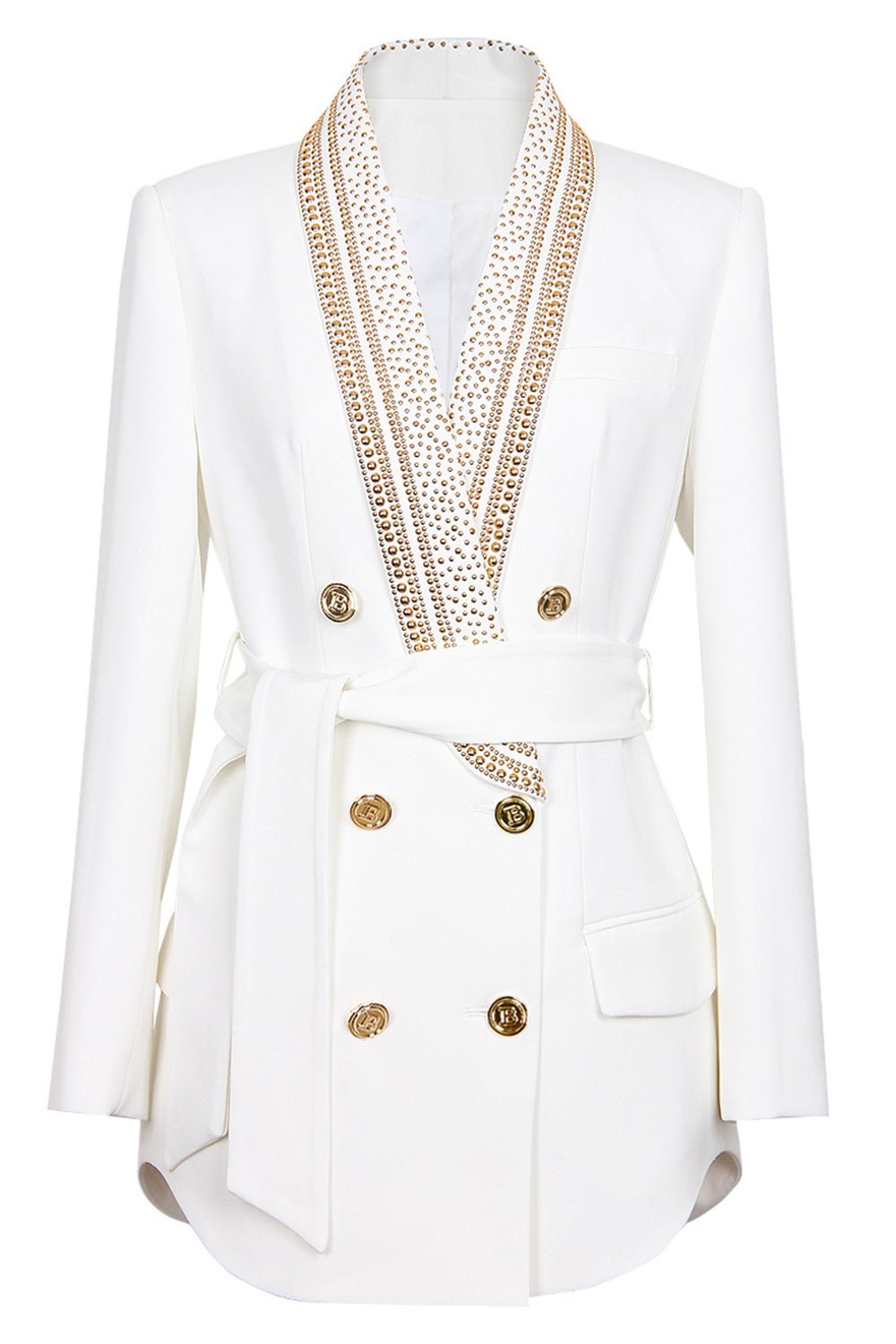 Variant image for Dames Blazer Wit Luxe Met Goudperlen Polyester Taille Accentuerende Riem-1