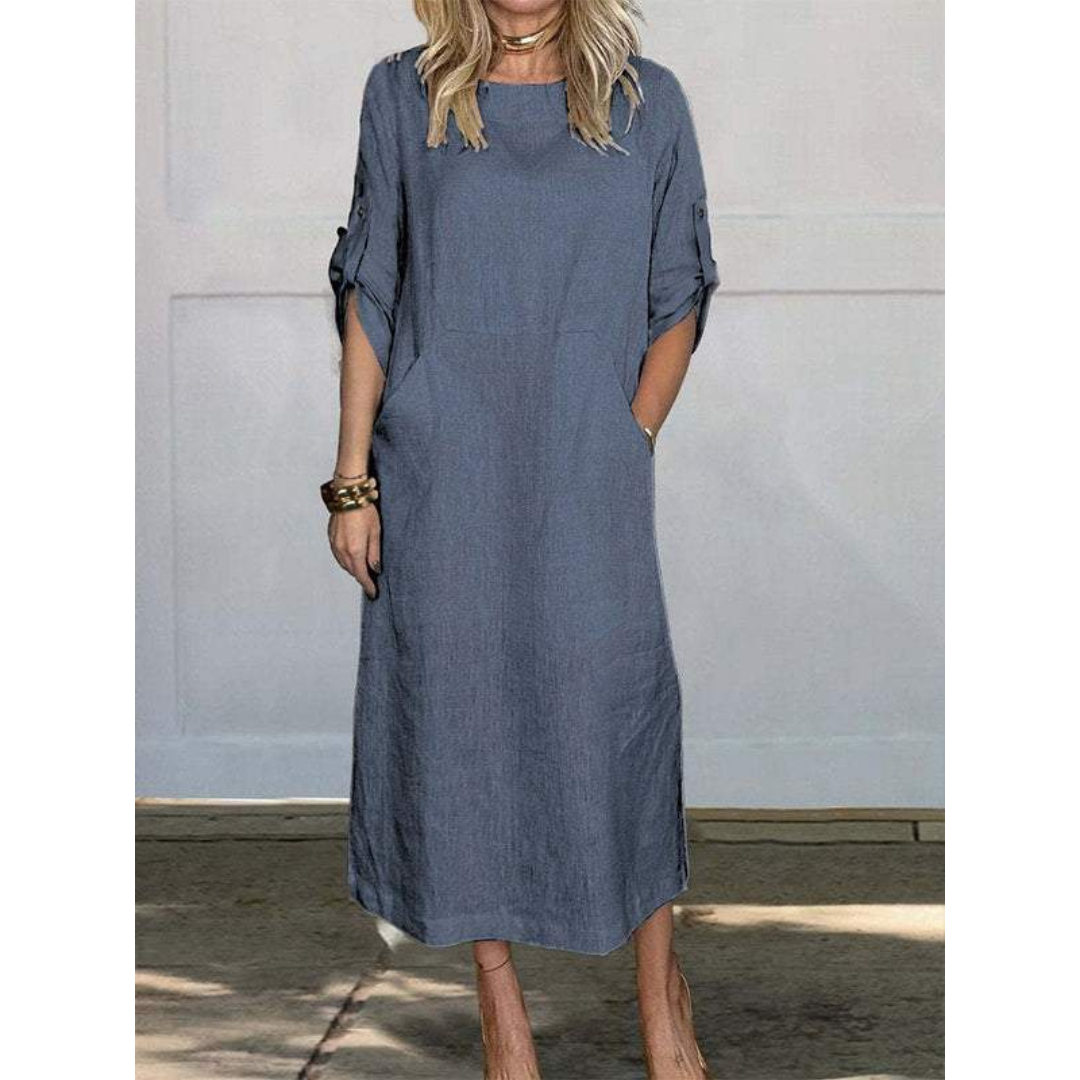 Variant image for Dames Lange Jurk Boxy Pasvorm Katoen voor Casual Dagen-13