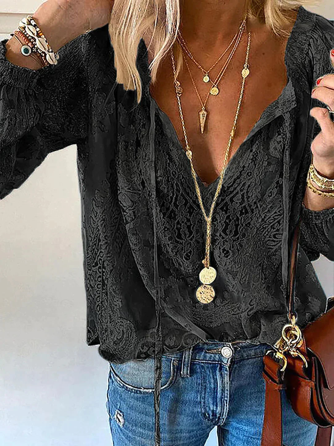 Variant image for Witte Blouse Dames Unieke Stijl Met Puntige Details Katoen-9