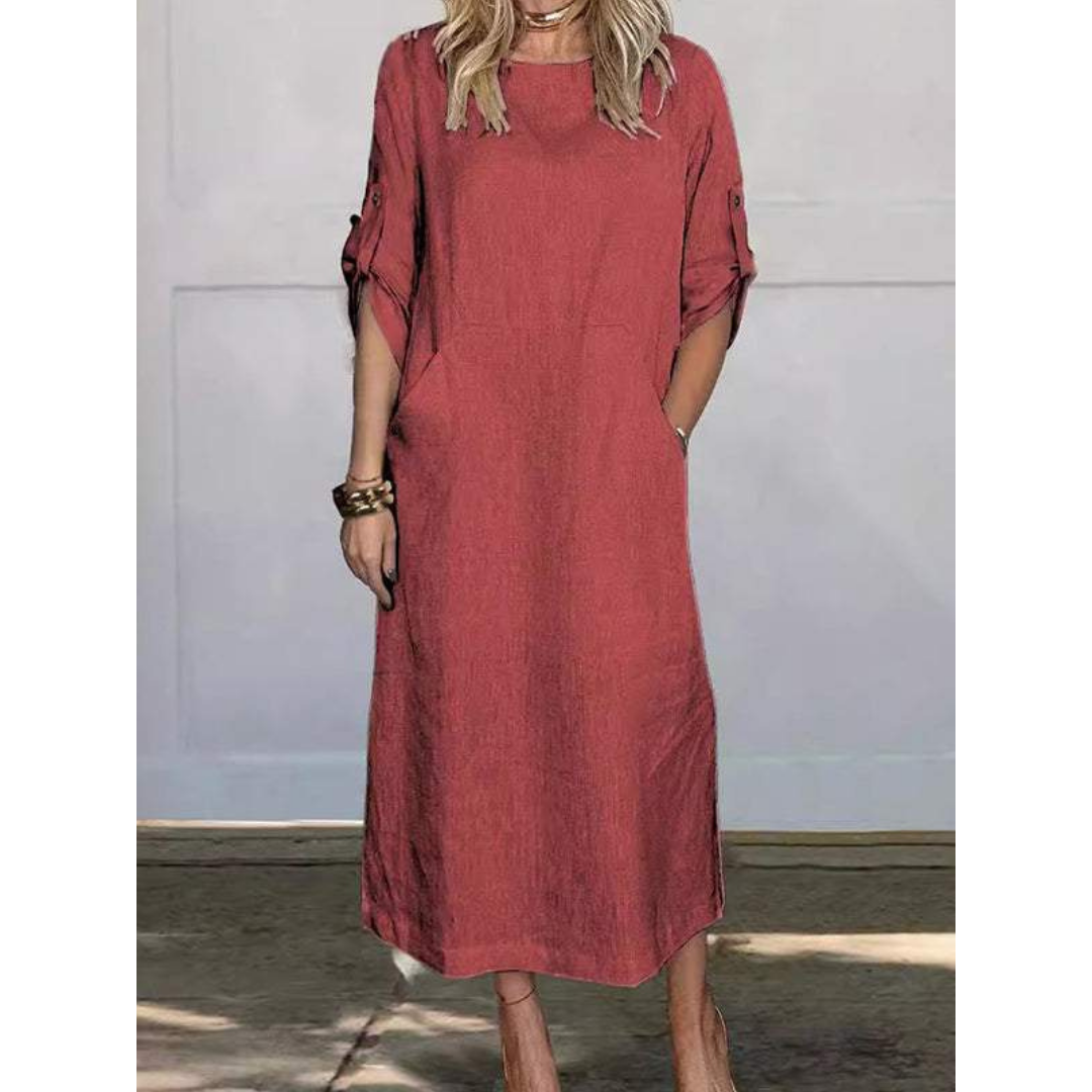 Variant image for Dames Lange Jurk Boxy Pasvorm Katoen voor Casual Dagen-37