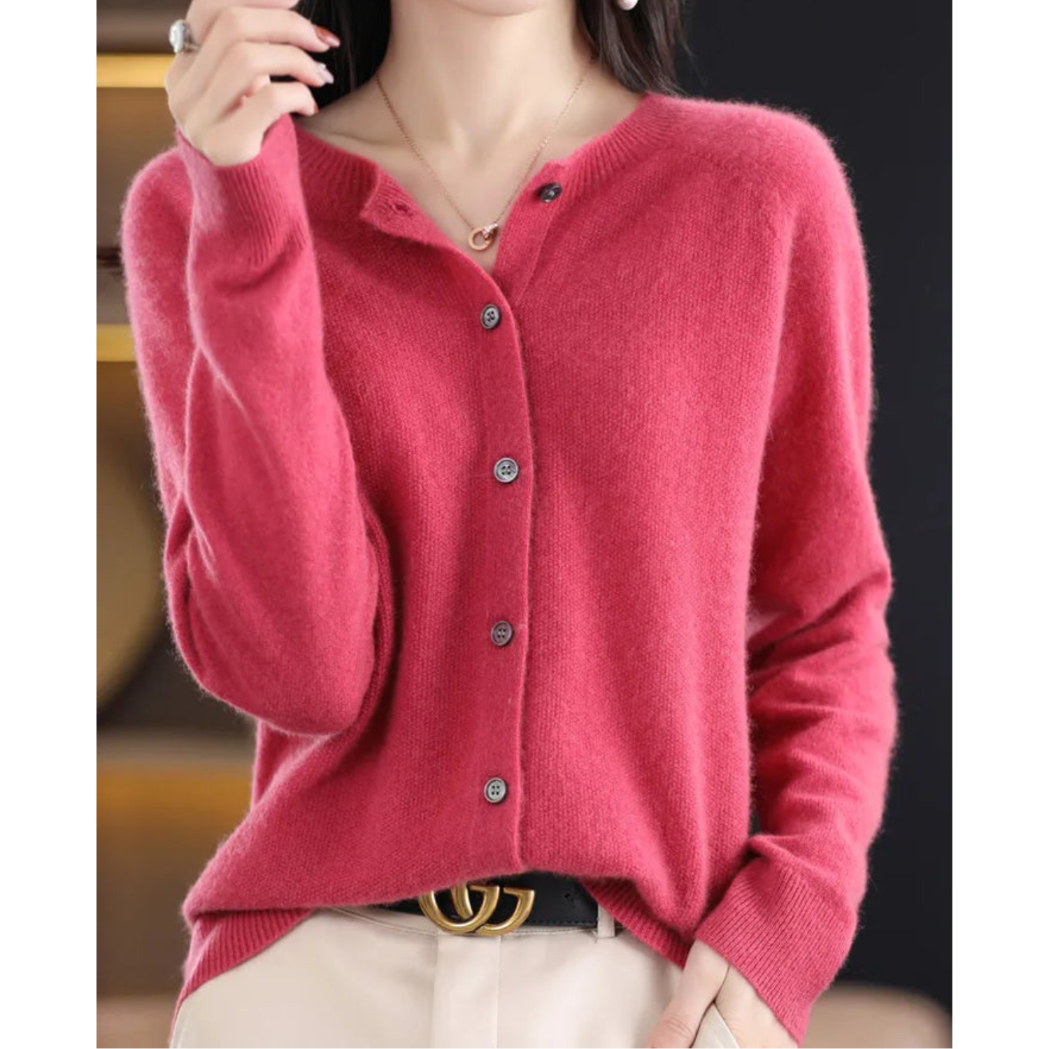 Dames Trui O-Hals 100% Wol Cardigan voor Winterse Look 1