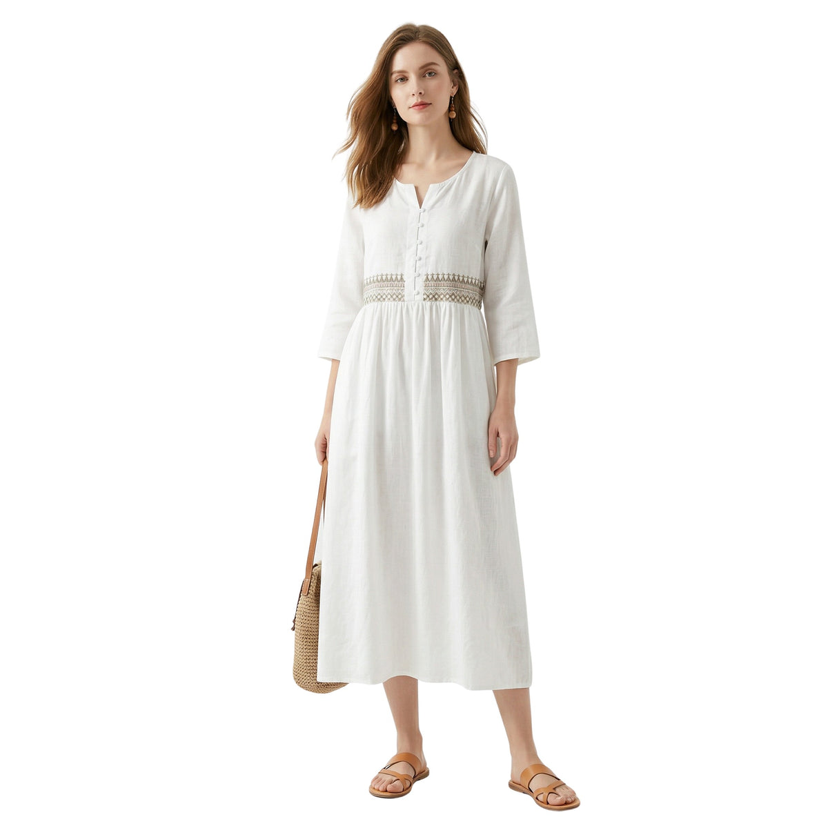Lange Jurk Dames Vloeiend Katoen-Linnen Bohemian Zomer Kleding