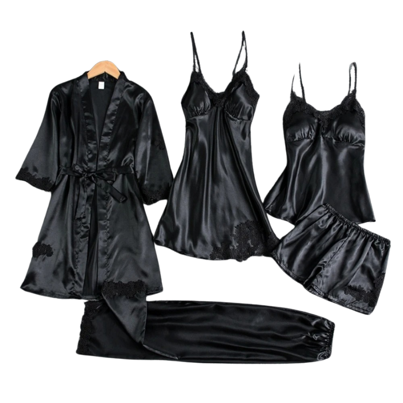 5-in-1 nachtkleding set in satijnstijl | Nachtjapon en pyjama in satijnstijl | Luxe nachtkleding voor vrouwen 0