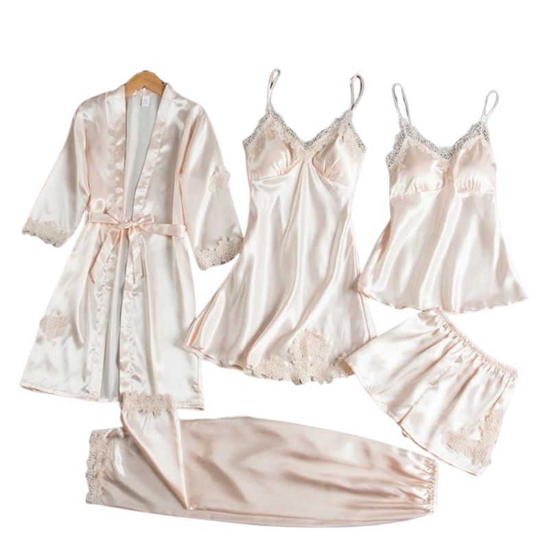 5-in-1 nachtkleding set in satijnstijl | Nachtjapon en pyjama in satijnstijl | Luxe nachtkleding voor vrouwen 3