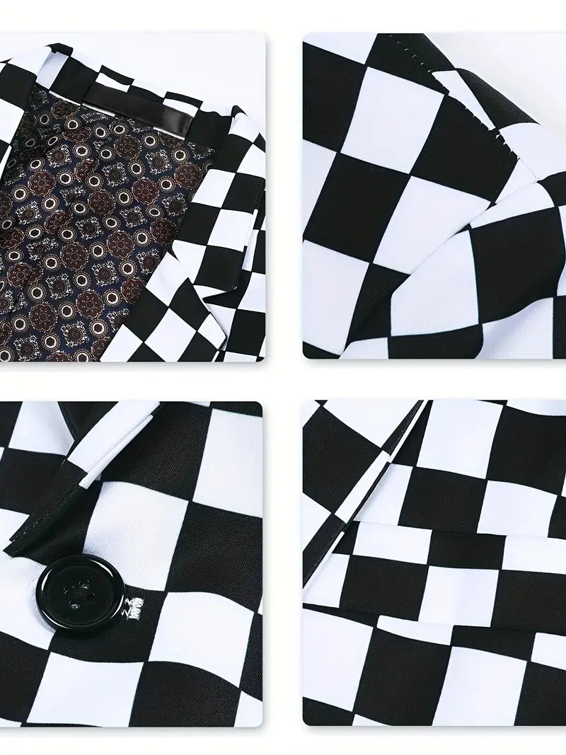 Heren Pakjasje Schaakbordpatroon Stijlvol Hoogwaardige Stof-4