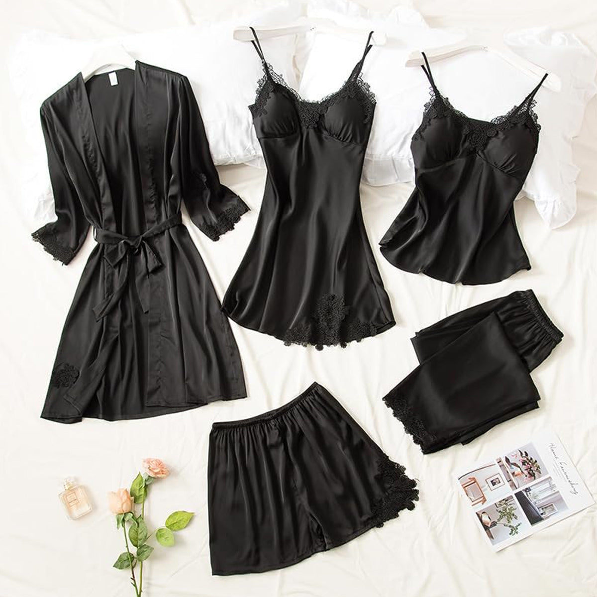 5-in-1 satijnen look nachtkleding set