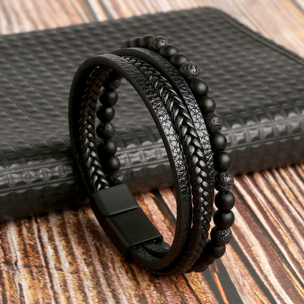 Heren Armband Set Gevlochten Kunstleer en Parel voor Stijlvolle Looks 2