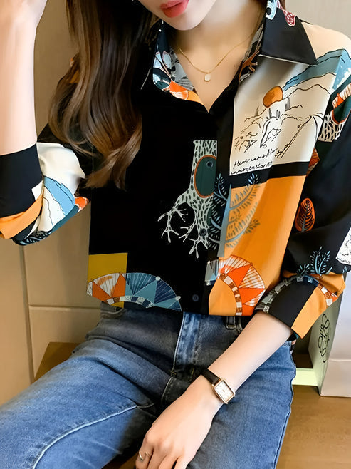 Variant image for Dames Blouse Vintage Geïnspireerd Met Print Hoogwaardige Stof-1