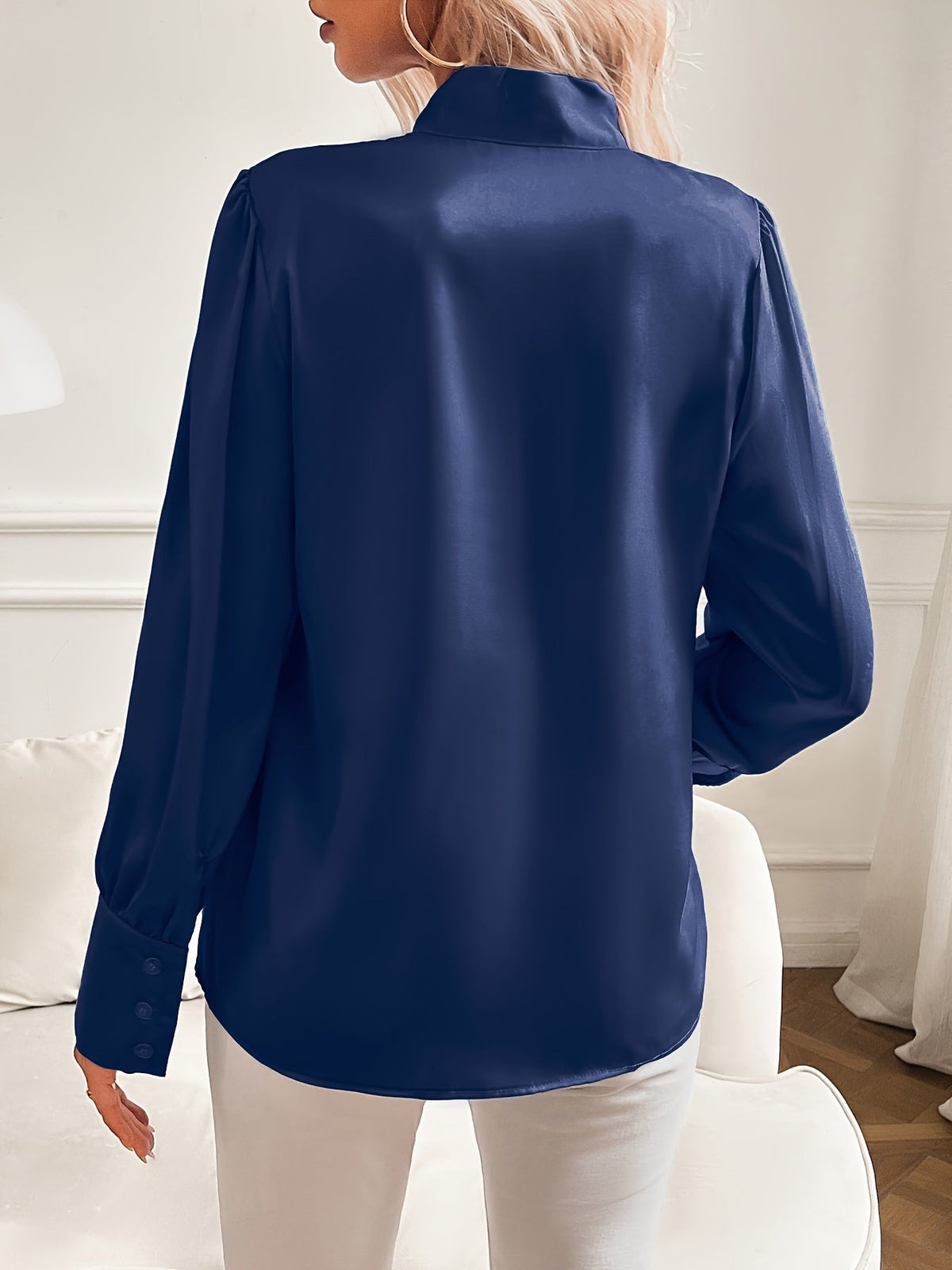 Dames Blouse Zwart Lange Mouw Elegante Silkelook Synthetisch-4
