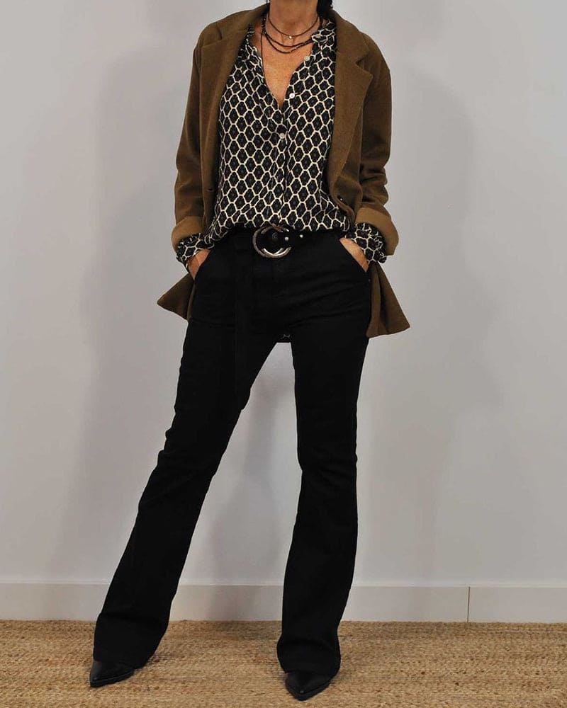 Dames Blouse V-hals Geometrisch Patroon Katoenmix Informeel-2