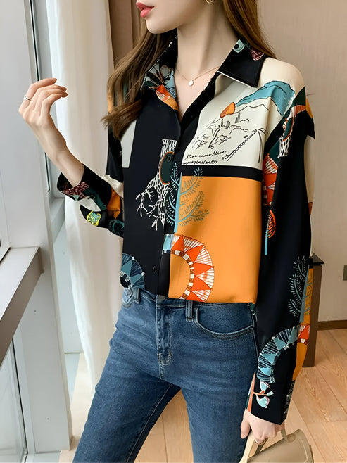 Dames Blouse Vintage Geïnspireerd Met Print Hoogwaardige Stof-3