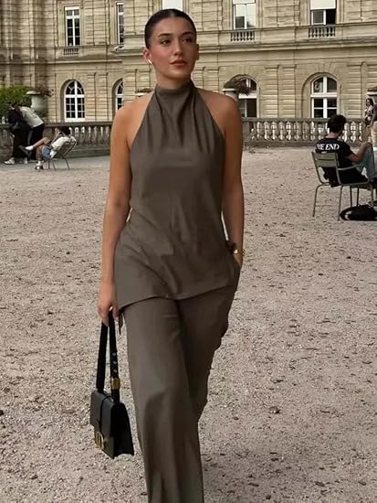 Dames Halter Hals Top & Rechte Broek Set
