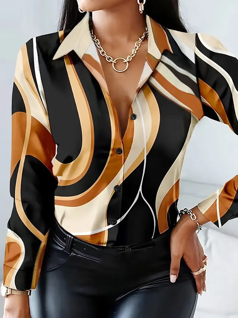 Variant image for Dames Shirt Lange Mouwen Geometrisch Patroon Katoen-1