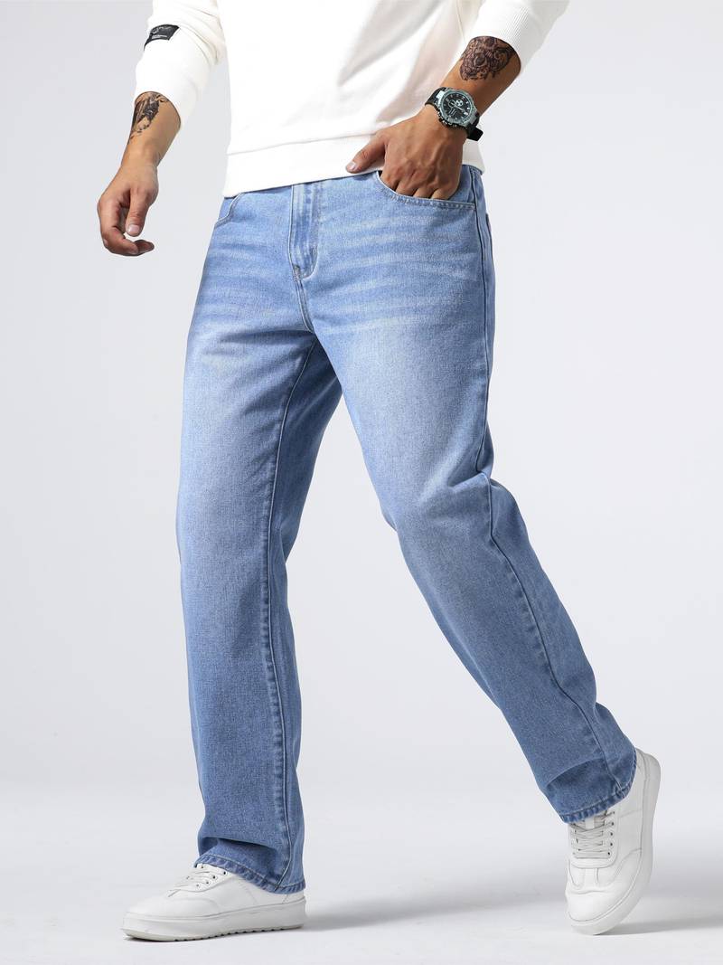 Heren Jeans Rechte Pasvorm Hoogwaardige Denim-4