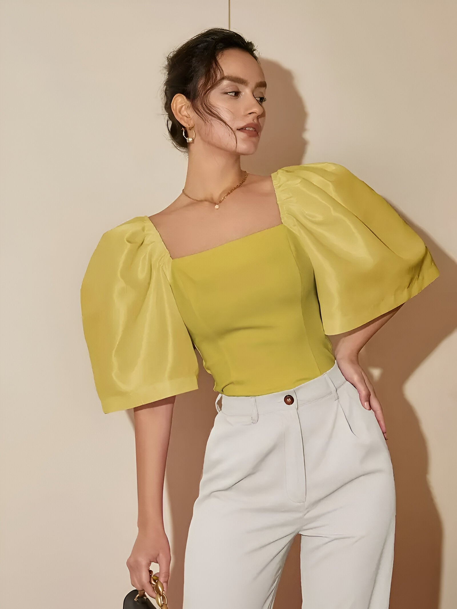 Variant image for Dames Blouse Smal Met Vierkante Halslijn Hoogwaardige Stof-49