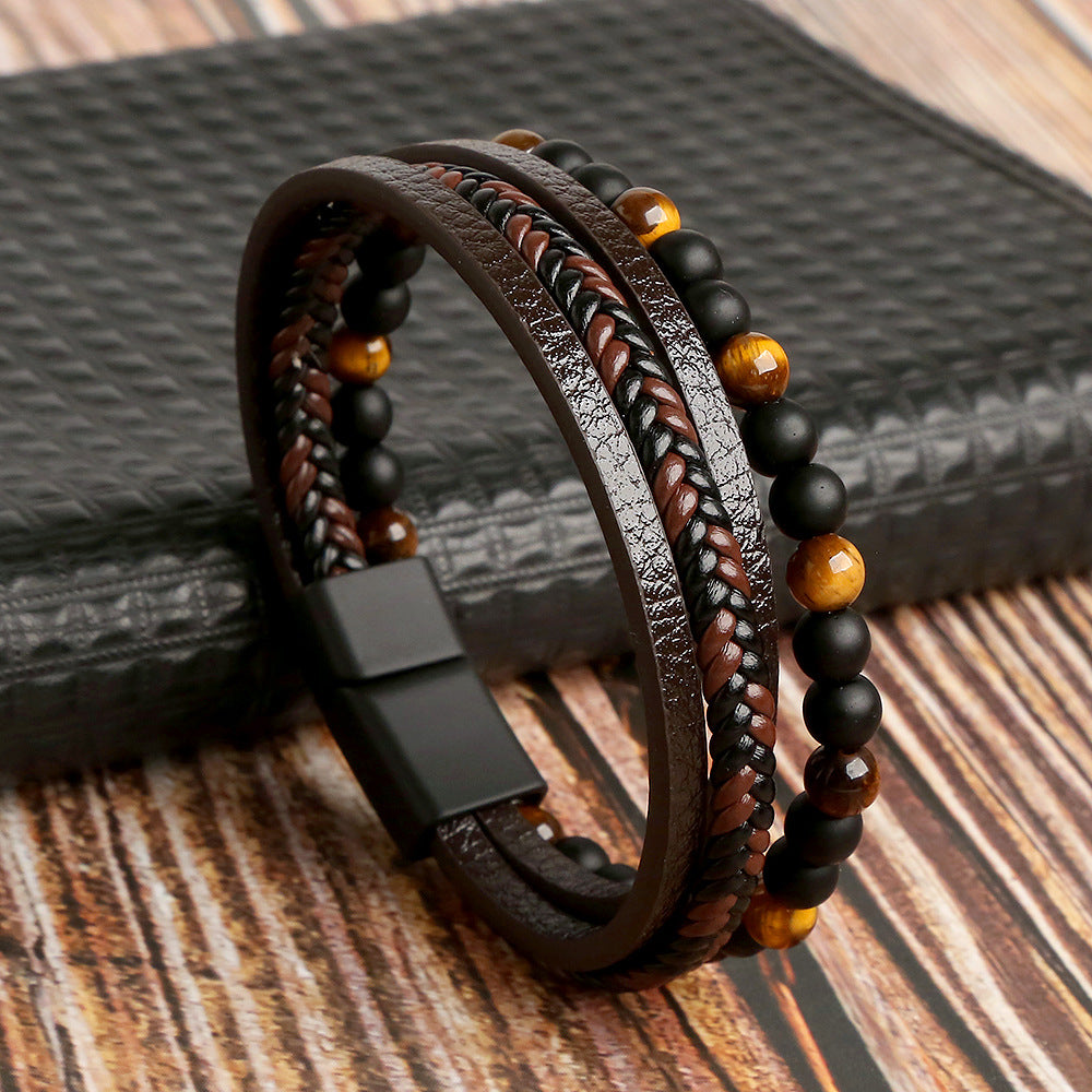 Heren Armband Set Gevlochten Kunstleer en Parel voor Stijlvolle Looks 1