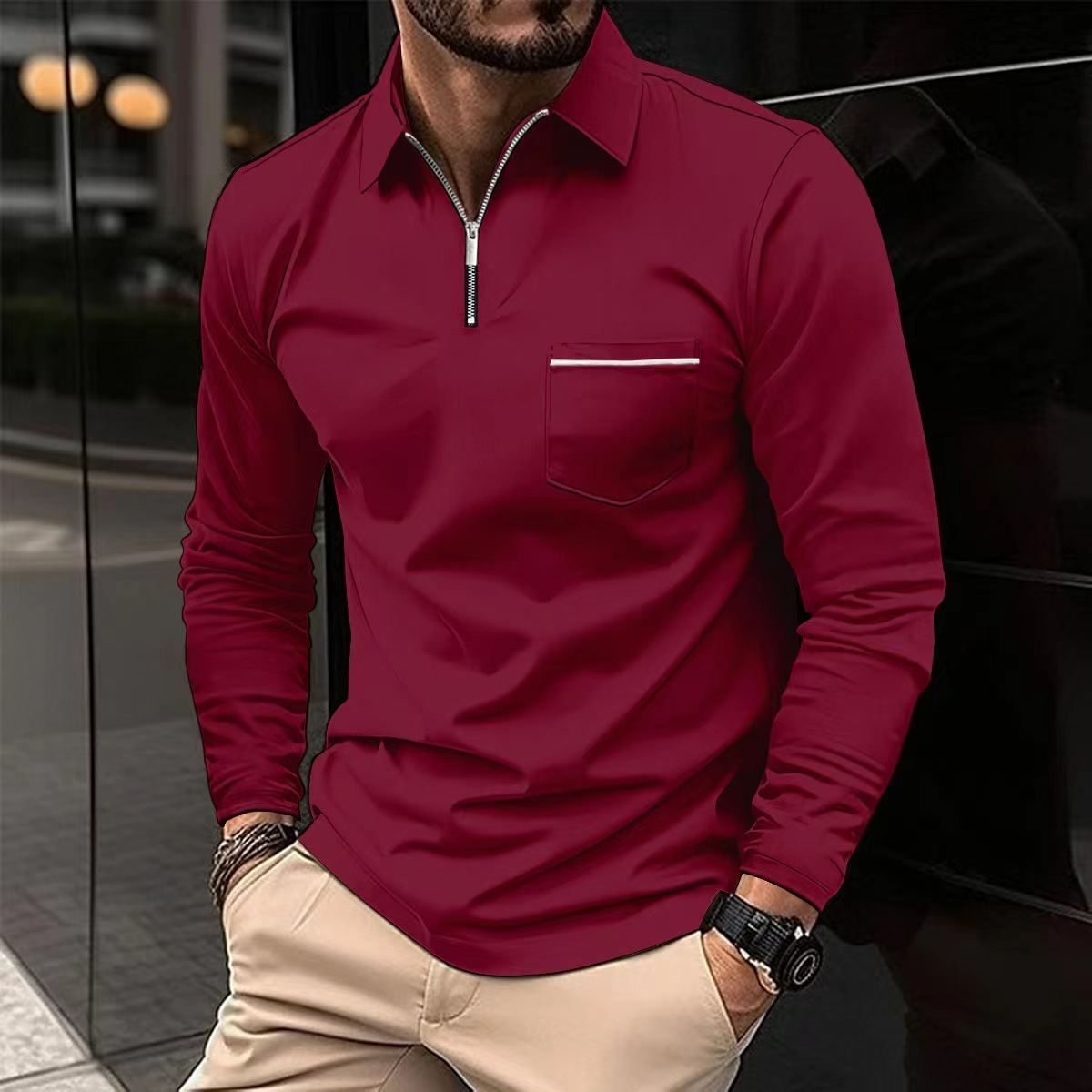 Heren Poloshirt Lange Mouwen Klassiek Katoen-1