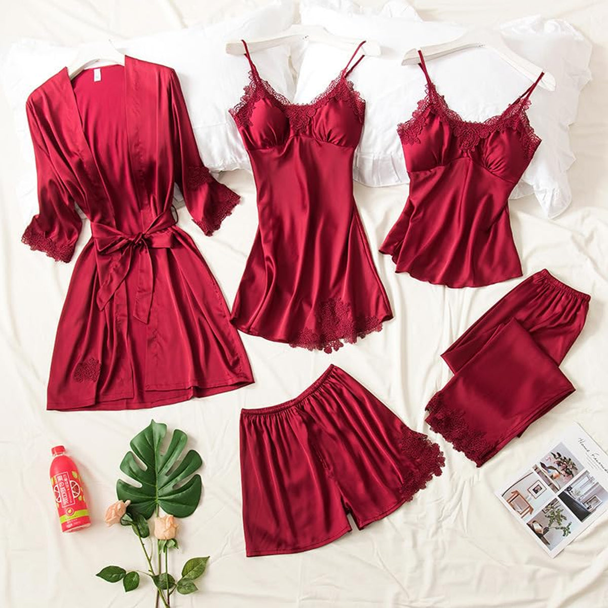 5-in-1 satijnen look nachtkleding set