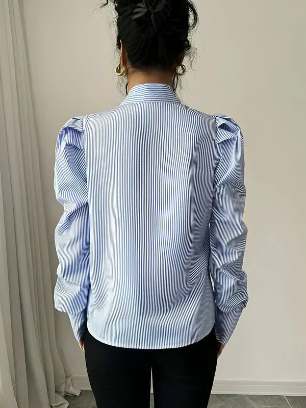 Dames Shirt Gestreept Met Grote Slijpstaart Katoenmix-6